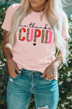 粉色 CUPID 字母豹纹短袖图案 T 恤
