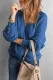 蓝色蕾丝 V 领针织套头毛衣