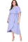 紫色加大码卷起短袖高低长连衣裙