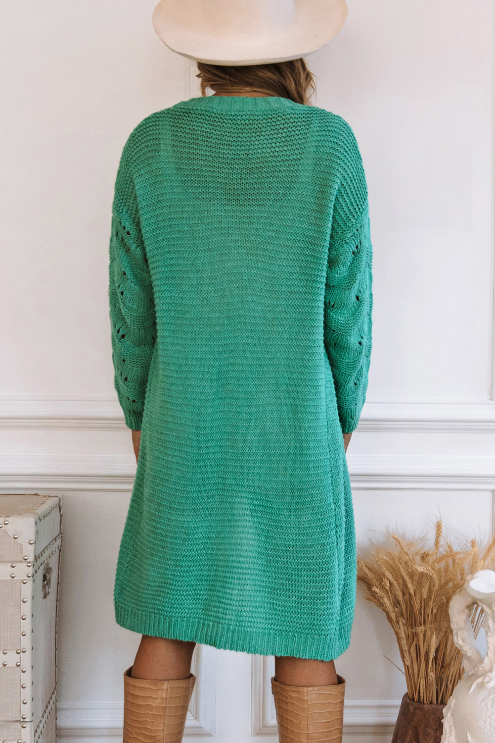 绿色纯色针织开襟开衫 LC271875