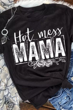 黑色 MAMA Hot Mess 图案印花短袖 T 恤
