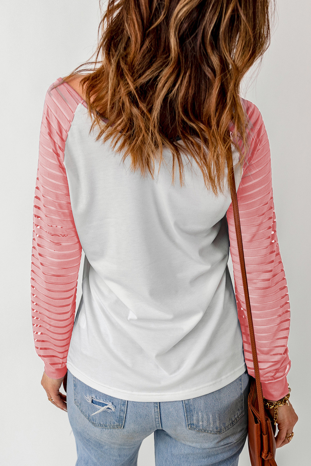 粉色透明条纹袖情人节豹纹心形印花上衣 LC2518112