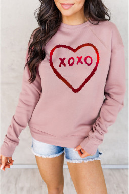 粉色 XOXO 心形闪粉印花长袖套头衫