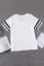 白色简约加大码撞色条纹短袖V领宽松休闲T恤