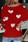 红色心形图案 V 领针织毛衣