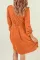 橙色系扣高腰长袖连衣裙