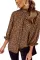 棕色褶边领 3/4 袖猎豹斑点时尚休闲衬衫