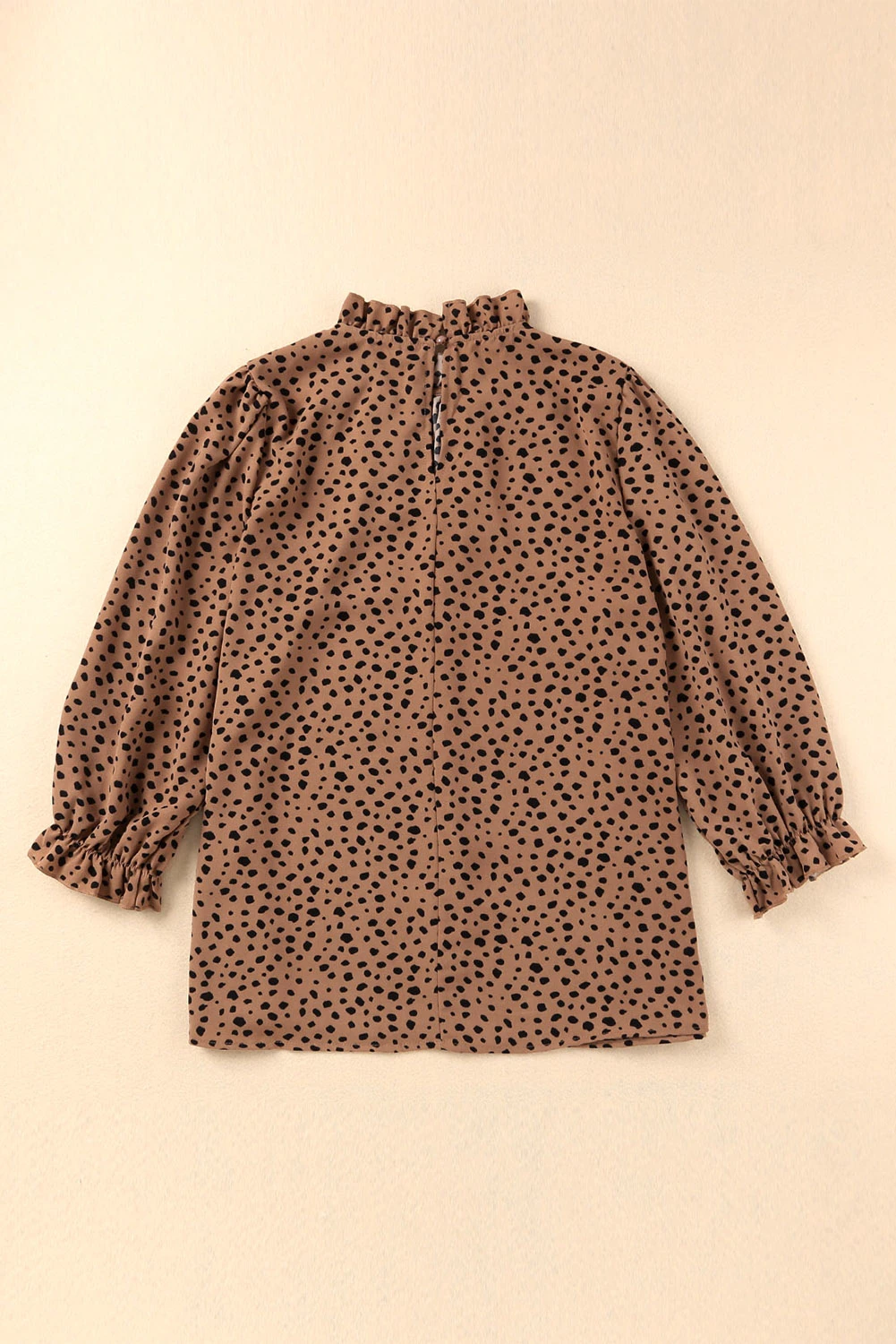 棕色褶边领 3/4 袖猎豹斑点时尚休闲衬衫 LC25117952