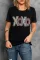 黑色 XOXO 豹纹字母印花 T 恤