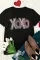 黑色 XOXO 豹纹字母印花 T 恤