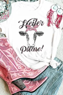 白色 Heifer Please 可爱图案印花 T 恤