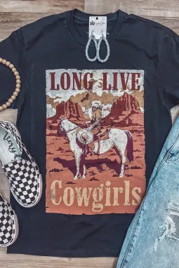 黑色 LONG LIVE 女牛仔图案印花短袖 T 恤