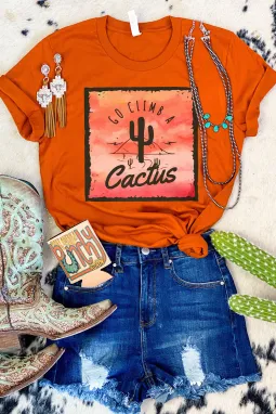 橙色 GO CLIMB A Cactus 西部图案印花 T 恤