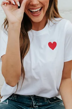白色情人节心形图案刺绣 T 恤