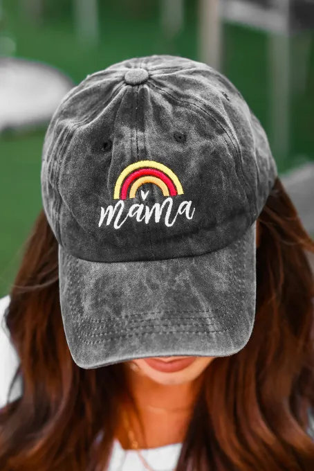 黑色 mama 彩虹刺绣棒球帽