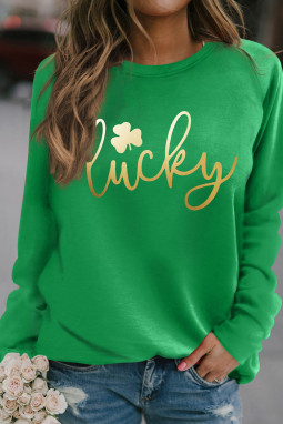 绿色 Lucky 亮片图案插肩袖套头运动衫