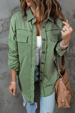 绿色纽扣长袖口袋衬衫夹克