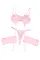 粉色透明蕾丝 3 件吊袜带内衣套装