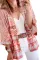 粉色花卉阿兹台克印花 3/4 袖开襟和服