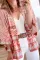 粉色花卉阿兹台克印花 3/4 袖开襟和服