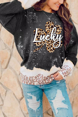 黑色 Lucky 豹纹漂白图案卫衣