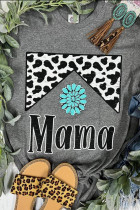 灰色豹纹绿松石串珠Mama图案 T 恤