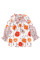 橙色花卉印花荷叶边抽绳 V 领女式衬衫