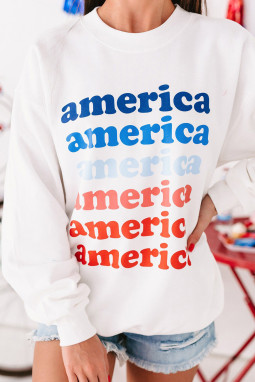白色 America 字母图案套头运动衫