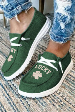 绿色 Lucky 幸运草系带帆布鞋