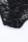 黑色花卉蕾丝扇形方领连体衣