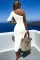 白色 V 形镂空针织单肩沙滩裙