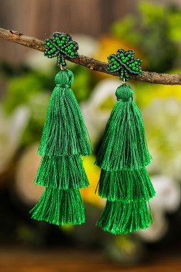 绿色圣帕特里克节串珠分层流苏耳环