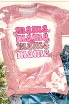 粉色 mama 豹纹心形漂白图案 T 恤