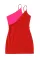 红色镂空拼色单肩紧身连衣裙