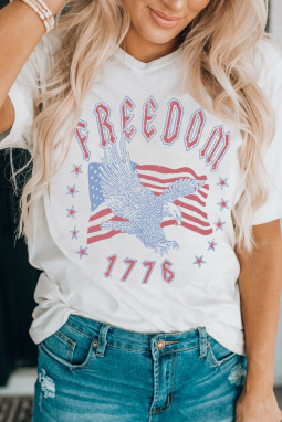 白色 FREEDOM 鹰旗印花 1776 图案 T 恤