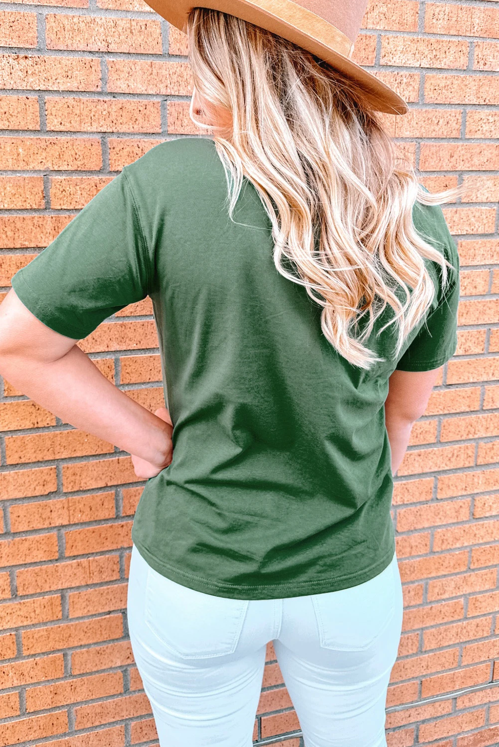 绿色碎花口袋休闲短袖 T 恤 LC25219100