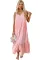 粉色抽象印花开叉领无袖超长连衣裙