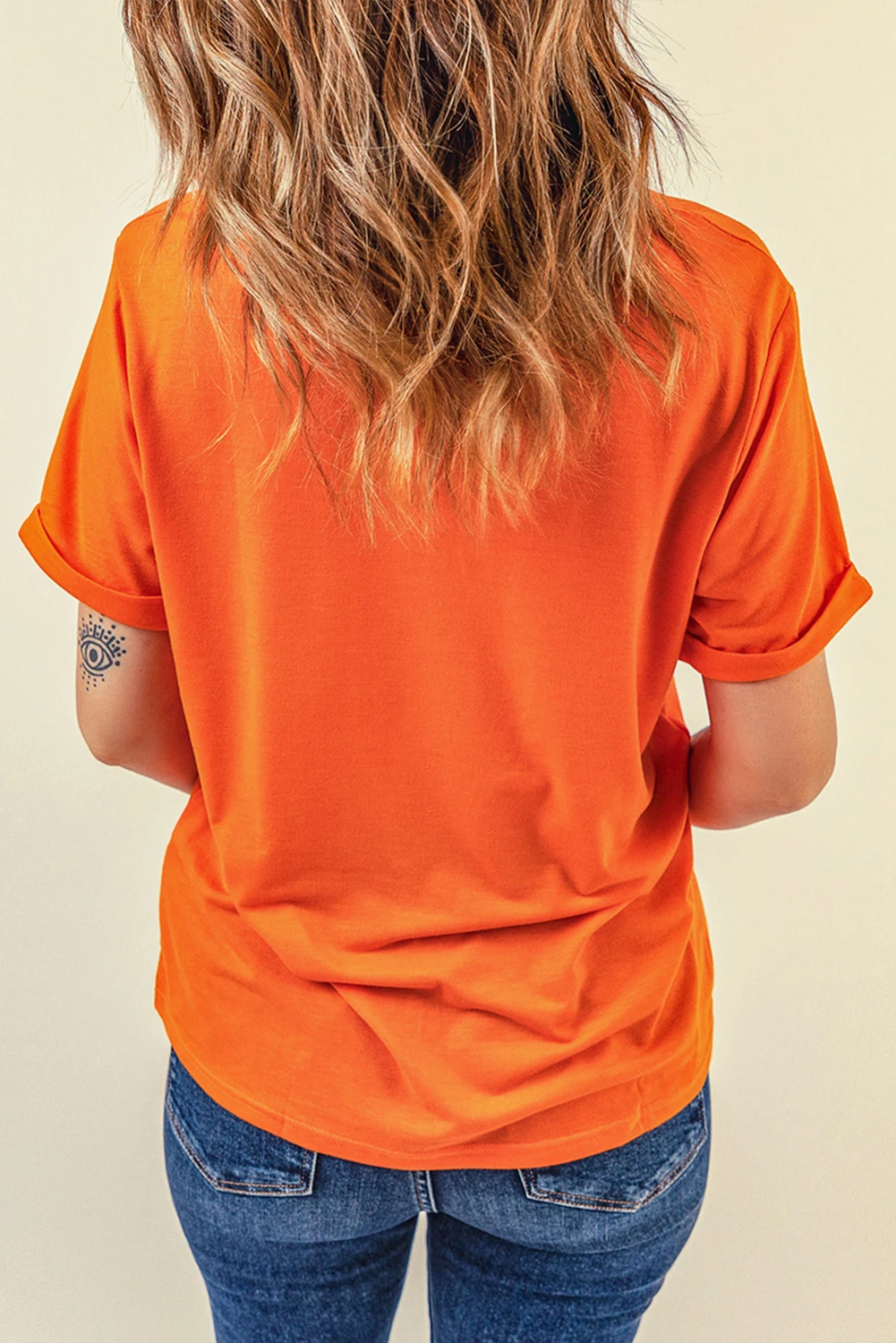 橙色简约纯色圆领短袖透气舒适女士T恤 LC2526272