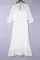 白色蕾丝扇形 V 领 3/4 袖百褶薄纱加长裙