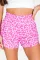 粉色豹纹高腰运动短裤