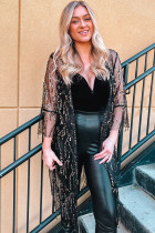 黑色亮片透明长袖开襟和服