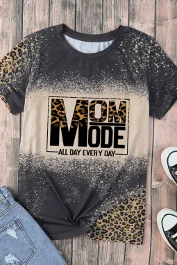 灰色 MOM MODE 豹纹漂白复古图案 T 恤