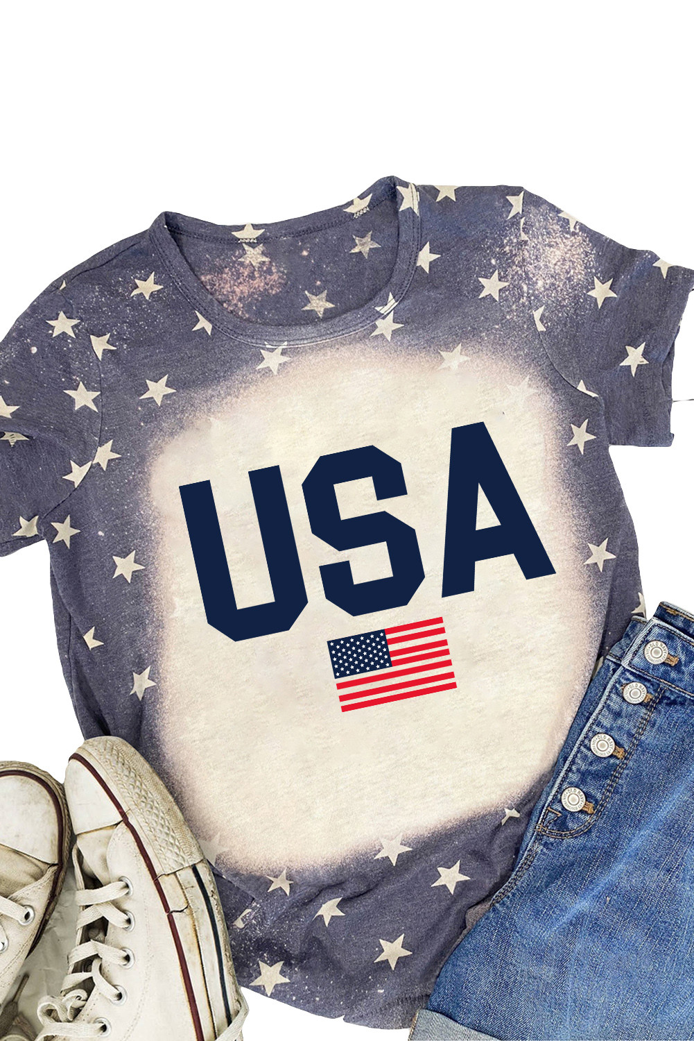 蓝色星星USA美国国旗印花漂白 T 恤 LC25219408