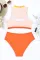 橙色色块拉链镂空比基尼泳装