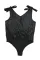 黑色豹纹缎面系带单肩 V 领连体衣