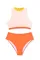 橙色色块拉链镂空比基尼泳装