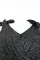 黑色豹纹缎面系带单肩 V 领连体衣