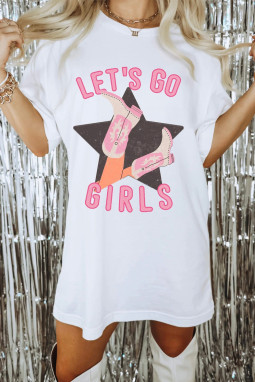 白色 Lets Go Girls 西部图案 T 恤