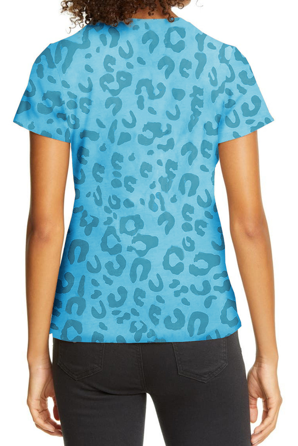 天蓝色豹纹圆领短袖 T 恤 LC25219926