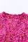 玫粉色花卉印花荷叶边袖大码直筒上衣